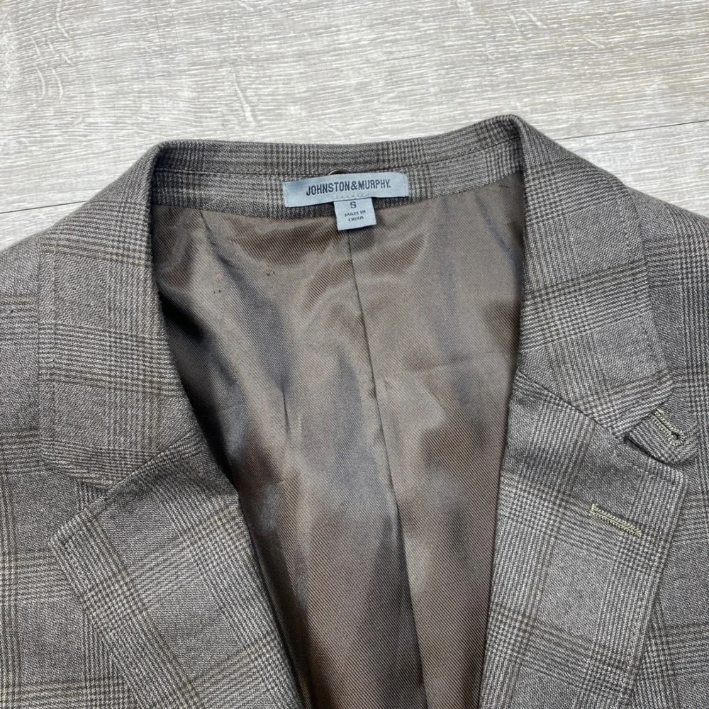 Johnston & Murphy Blazer Mens S Brown Glen Plaid Performance Sport Coat Business